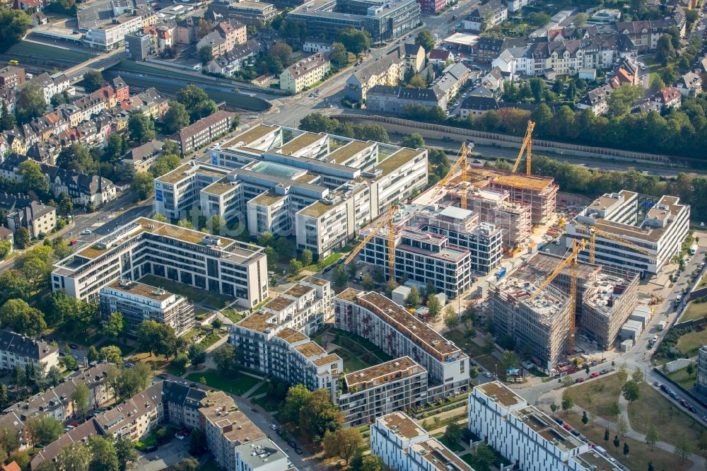 Luftbild Essen - Baustelle zum Neubau eines Büro- und Geschäftshauses Messeallee - Luxemburger Straße - Straßburger Straße in Essen im Bundesland Nordrhein-Westfalen