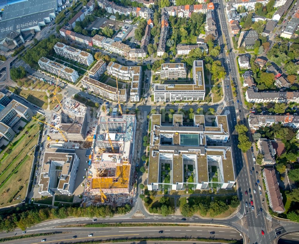 Luftbild Essen - Baustelle zum Neubau eines Büro- und Geschäftshauses Messeallee - Luxemburger Straße - Straßburger Straße in Essen im Bundesland Nordrhein-Westfalen