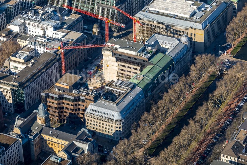 Düsseldorf von oben - Baustelle zum Neubau eines Büro- und Geschäftshauses KÖ-QUARTIER in Düsseldorf im Bundesland Nordrhein-Westfalen, Deutschland