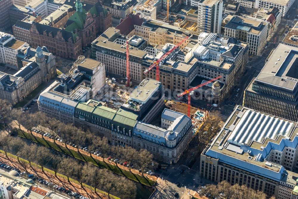 Düsseldorf von oben - Baustelle zum Neubau eines Büro- und Geschäftshauses KÖ-QUARTIER an der Königsallee - Breite Straße in Düsseldorf im Bundesland Nordrhein-Westfalen, Deutschland