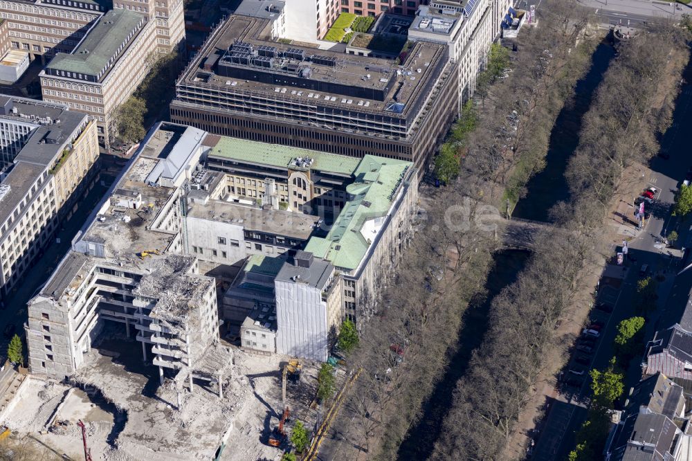 Luftaufnahme Düsseldorf - Baustelle zum Neubau eines Büro- und Geschäftshauses KÖ-QUARTIER an der Königsallee - Breite Straße in Düsseldorf im Bundesland Nordrhein-Westfalen, Deutschland