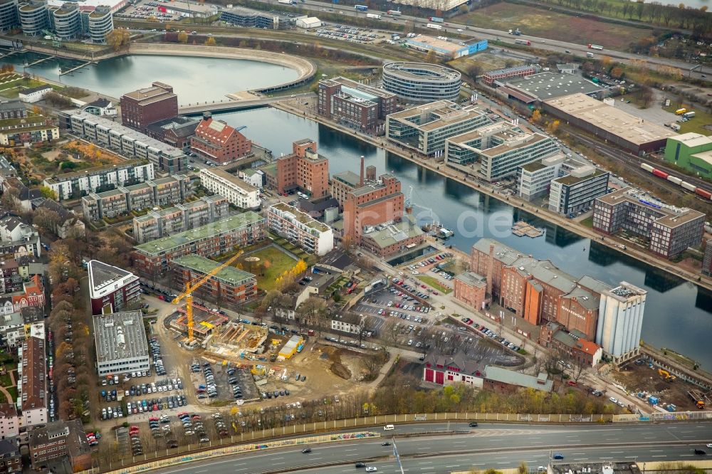 Duisburg aus der Vogelperspektive: Baustelle zum Neubau eines Büro- und Geschäftshauses von Schauinsland Reisen im Ortsteil Altstadt in Duisburg im Bundesland Nordrhein-Westfalen