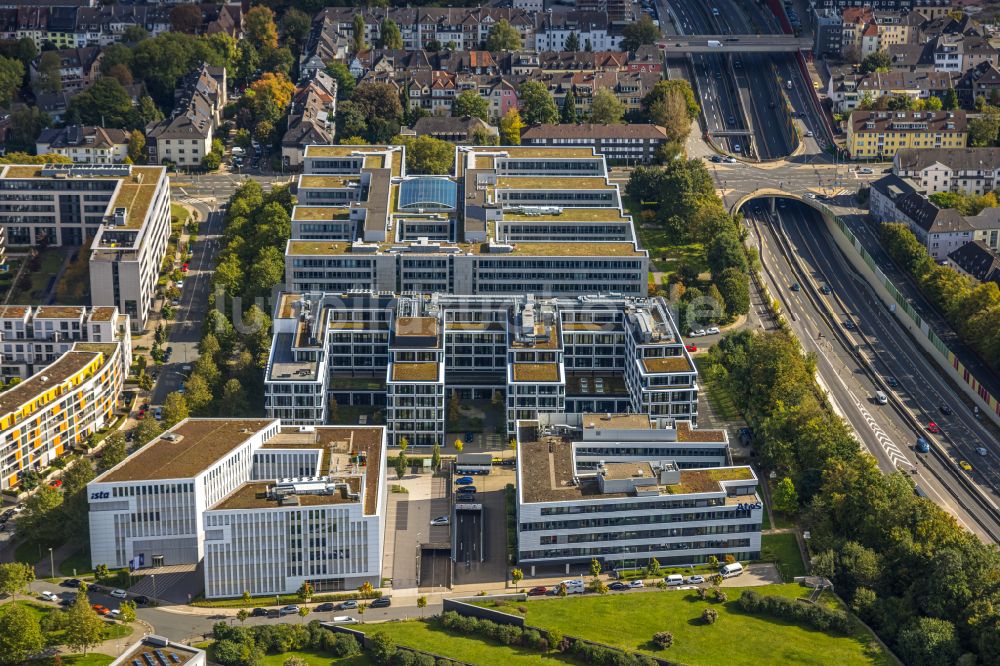 Luftbild Essen - Baustelle zum Neubau eines Büro- und Geschäftshauses Silberkuhlsturm in Rüttenscheid in Essen im Bundesland Nordrhein-Westfalen, Deutschland