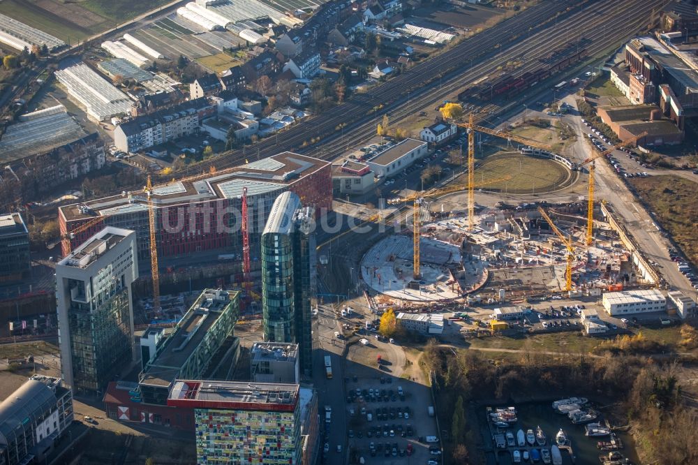 Luftbild Düsseldorf - Baustelle zum Neubau eines Büro- und Geschäftshauses einer Trivago-Zentrale im Ortsteil Stadtbezirk 3 in Düsseldorf im Bundesland Nordrhein-Westfalen