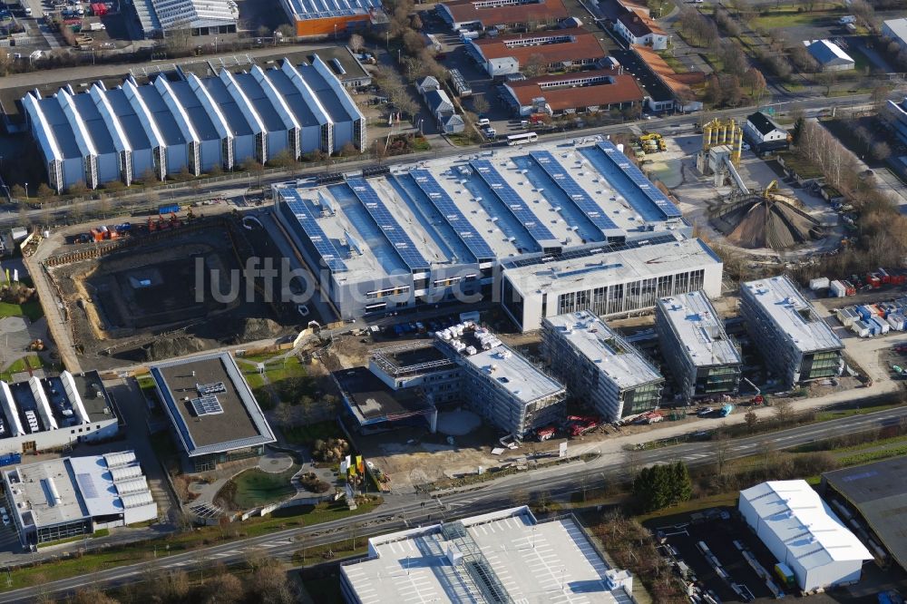 Göttingen aus der Vogelperspektive: Baustelle zum Neubau eines Büro- und Geschäftshauses des Unternehmens Sartorius im Ortsteil Grone in Göttingen im Bundesland Niedersachsen