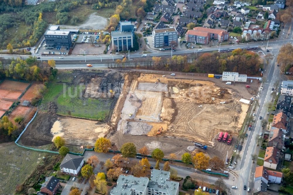 Bochum von oben - Baustelle zum Neubau eines Büro- und Geschäftshauses der Vonovia Zentrale in Bochum im Bundesland Nordrhein-Westfalen