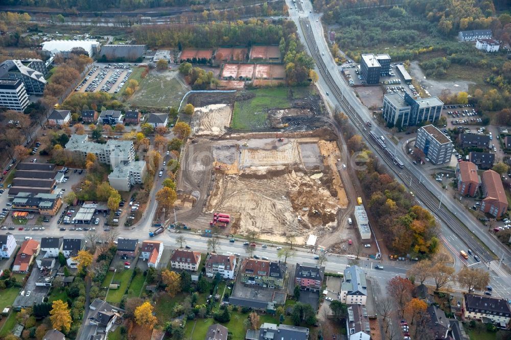 Luftaufnahme Bochum - Baustelle zum Neubau eines Büro- und Geschäftshauses der Vonovia Zentrale in Bochum im Bundesland Nordrhein-Westfalen