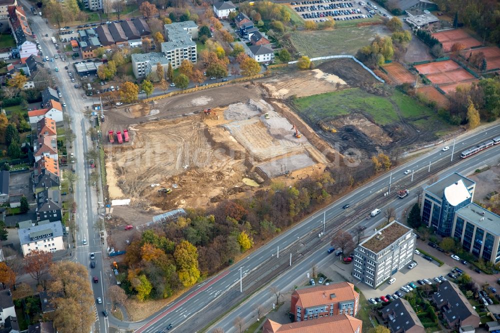 Bochum aus der Vogelperspektive: Baustelle zum Neubau eines Büro- und Geschäftshauses der Vonovia Zentrale in Bochum im Bundesland Nordrhein-Westfalen