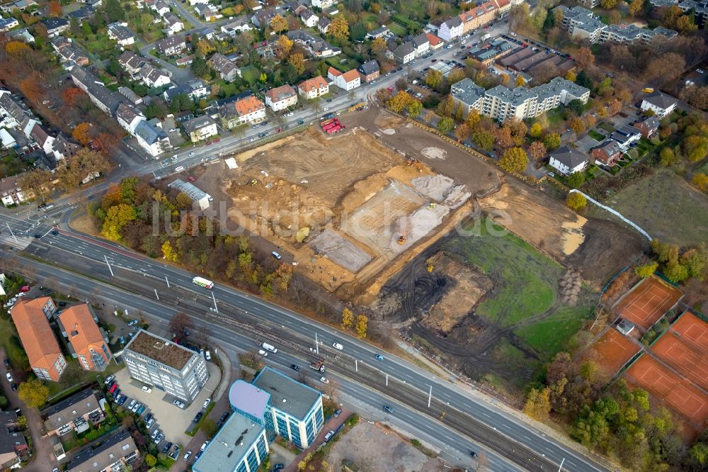 Bochum von oben - Baustelle zum Neubau eines Büro- und Geschäftshauses der Vonovia Zentrale in Bochum im Bundesland Nordrhein-Westfalen