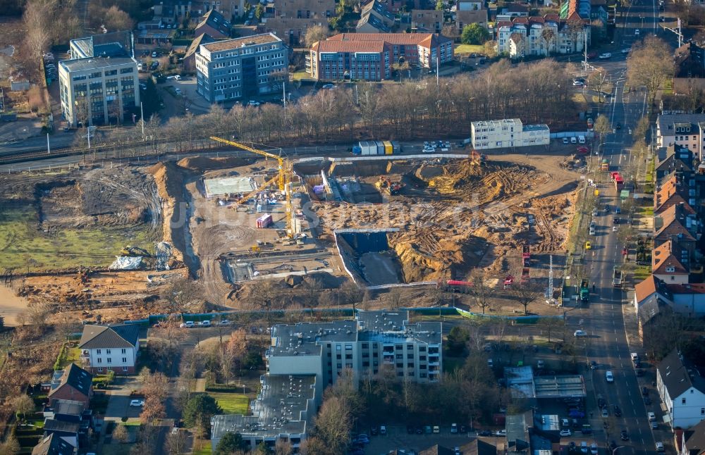 Bochum von oben - Baustelle zum Neubau eines Büro- und Geschäftshauses der Vonovia Zentrale in Bochum im Bundesland Nordrhein-Westfalen