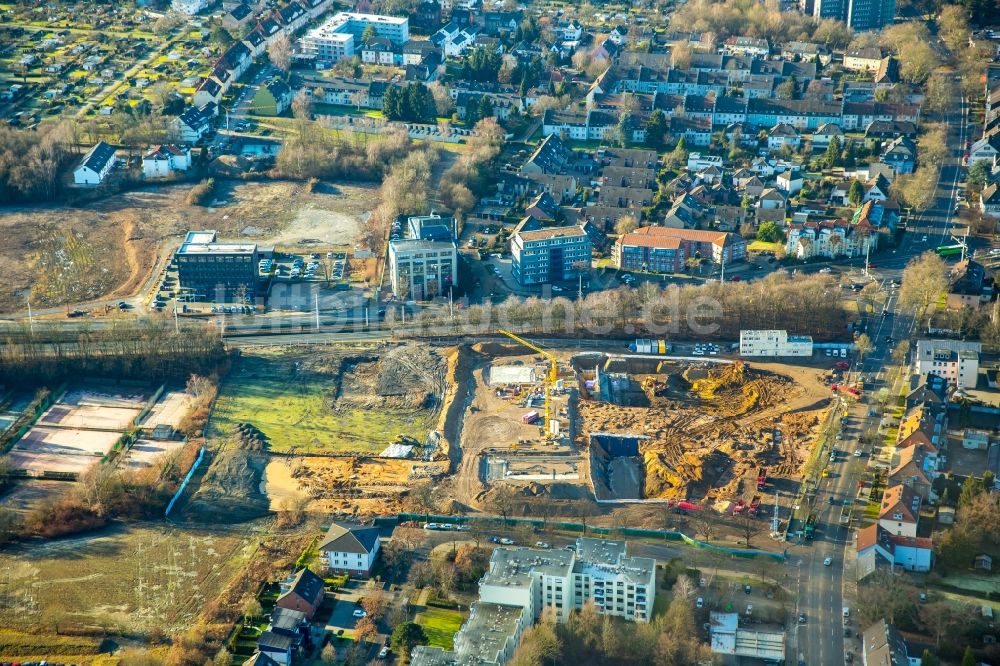 Bochum aus der Vogelperspektive: Baustelle zum Neubau eines Büro- und Geschäftshauses der Vonovia Zentrale in Bochum im Bundesland Nordrhein-Westfalen