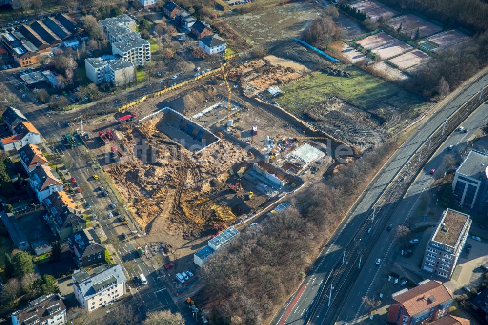 Bochum von oben - Baustelle zum Neubau eines Büro- und Geschäftshauses der Vonovia Zentrale in Bochum im Bundesland Nordrhein-Westfalen