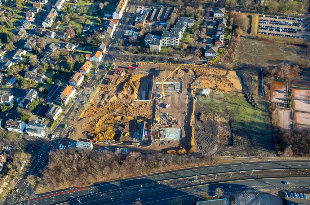 Luftaufnahme Bochum - Baustelle zum Neubau eines Büro- und Geschäftshauses der Vonovia Zentrale in Bochum im Bundesland Nordrhein-Westfalen