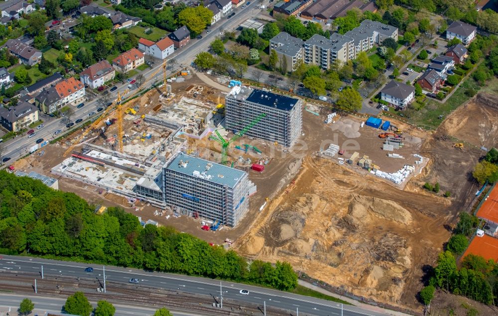 Luftaufnahme Bochum - Baustelle zum Neubau eines Büro- und Geschäftshauses der Vonovia Zentrale in Bochum im Bundesland Nordrhein-Westfalen