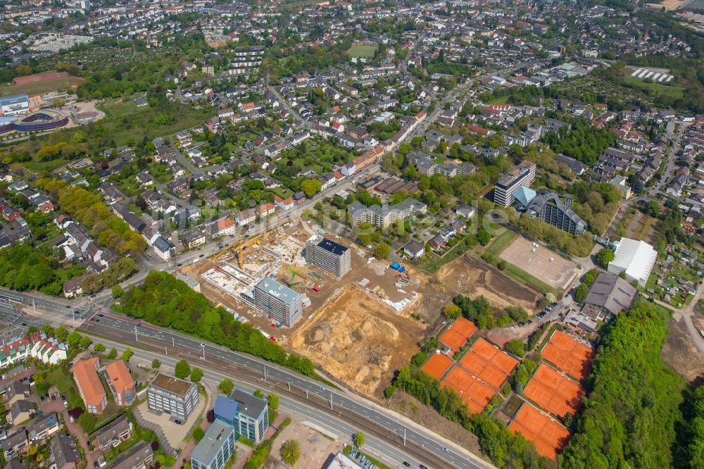 Bochum von oben - Baustelle zum Neubau eines Büro- und Geschäftshauses der Vonovia Zentrale in Bochum im Bundesland Nordrhein-Westfalen