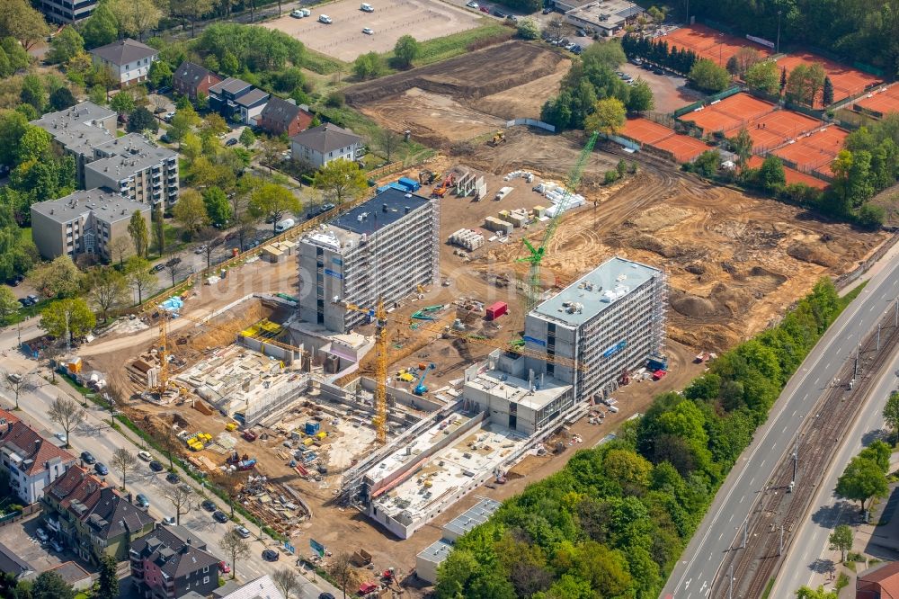 Bochum aus der Vogelperspektive: Baustelle zum Neubau eines Büro- und Geschäftshauses der Vonovia Zentrale in Bochum im Bundesland Nordrhein-Westfalen