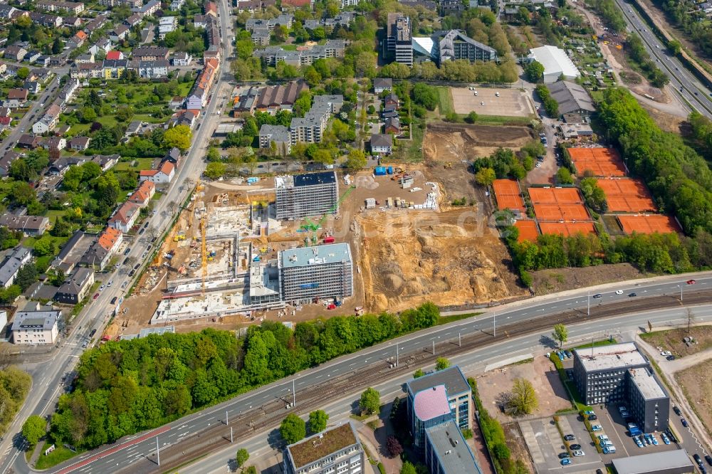 Luftaufnahme Bochum - Baustelle zum Neubau eines Büro- und Geschäftshauses der Vonovia Zentrale in Bochum im Bundesland Nordrhein-Westfalen