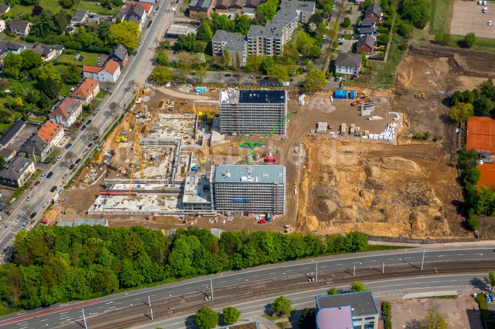 Bochum von oben - Baustelle zum Neubau eines Büro- und Geschäftshauses der Vonovia Zentrale in Bochum im Bundesland Nordrhein-Westfalen