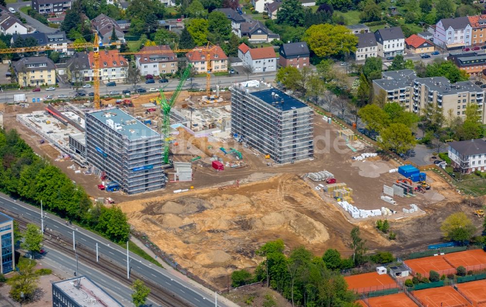 Bochum aus der Vogelperspektive: Baustelle zum Neubau eines Büro- und Geschäftshauses der Vonovia Zentrale in Bochum im Bundesland Nordrhein-Westfalen