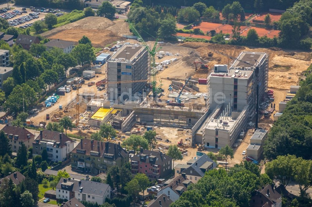 Luftaufnahme Bochum - Baustelle zum Neubau eines Büro- und Geschäftshauses der Vonovia Zentrale in Bochum im Bundesland Nordrhein-Westfalen