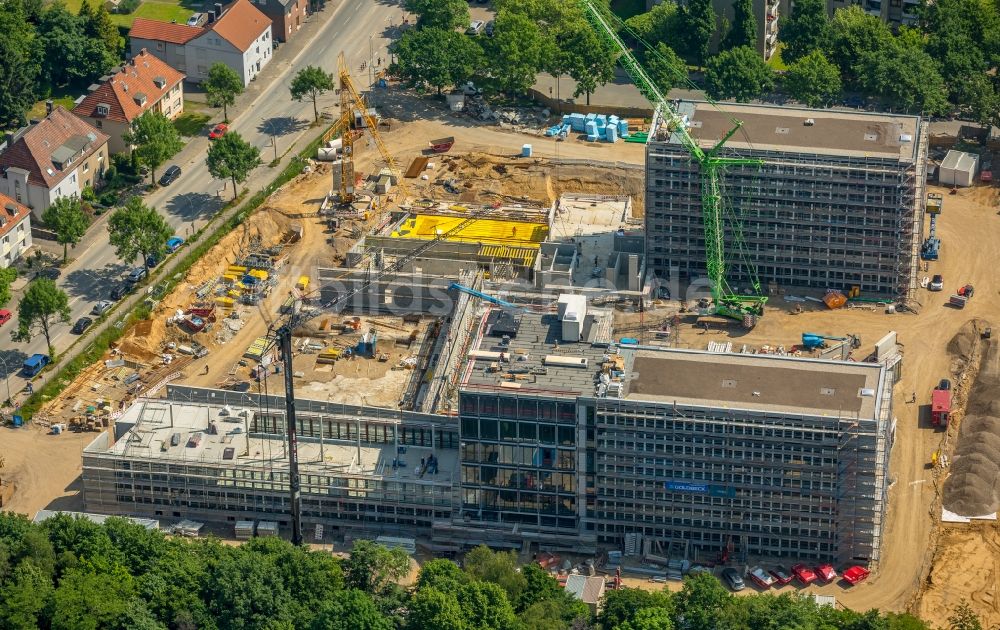 Luftaufnahme Bochum - Baustelle zum Neubau eines Büro- und Geschäftshauses der Vonovia Zentrale in Bochum im Bundesland Nordrhein-Westfalen