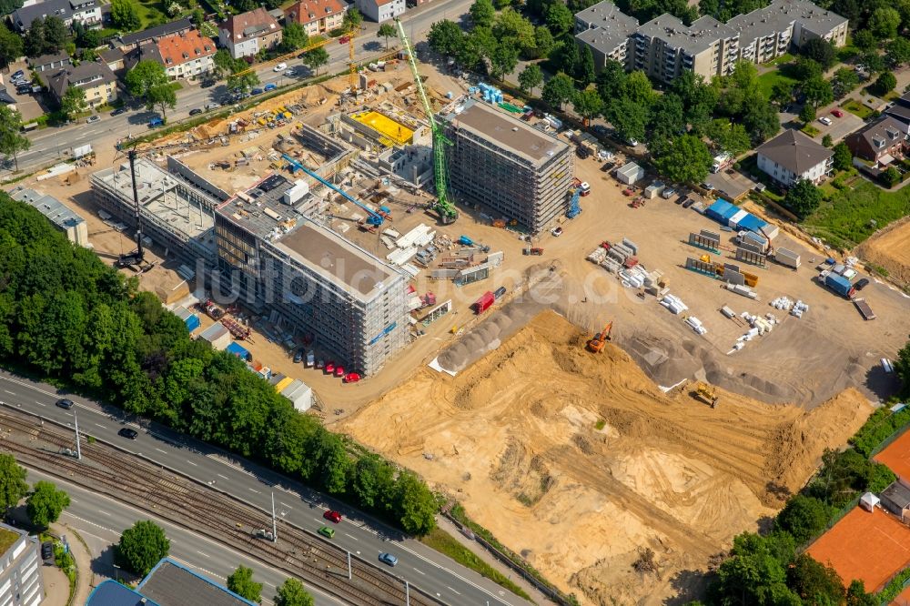 Bochum aus der Vogelperspektive: Baustelle zum Neubau eines Büro- und Geschäftshauses der Vonovia Zentrale in Bochum im Bundesland Nordrhein-Westfalen