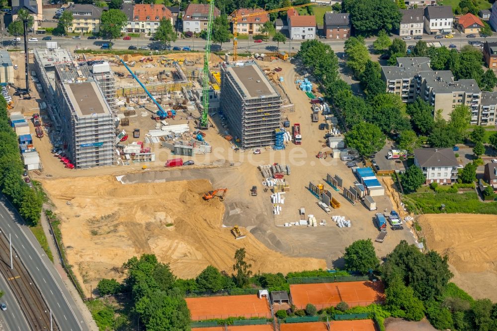 Luftaufnahme Bochum - Baustelle zum Neubau eines Büro- und Geschäftshauses der Vonovia Zentrale in Bochum im Bundesland Nordrhein-Westfalen