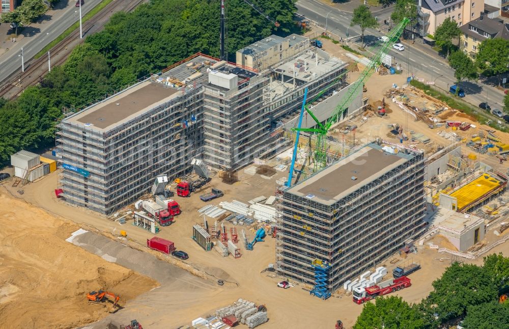 Bochum aus der Vogelperspektive: Baustelle zum Neubau eines Büro- und Geschäftshauses der Vonovia Zentrale in Bochum im Bundesland Nordrhein-Westfalen