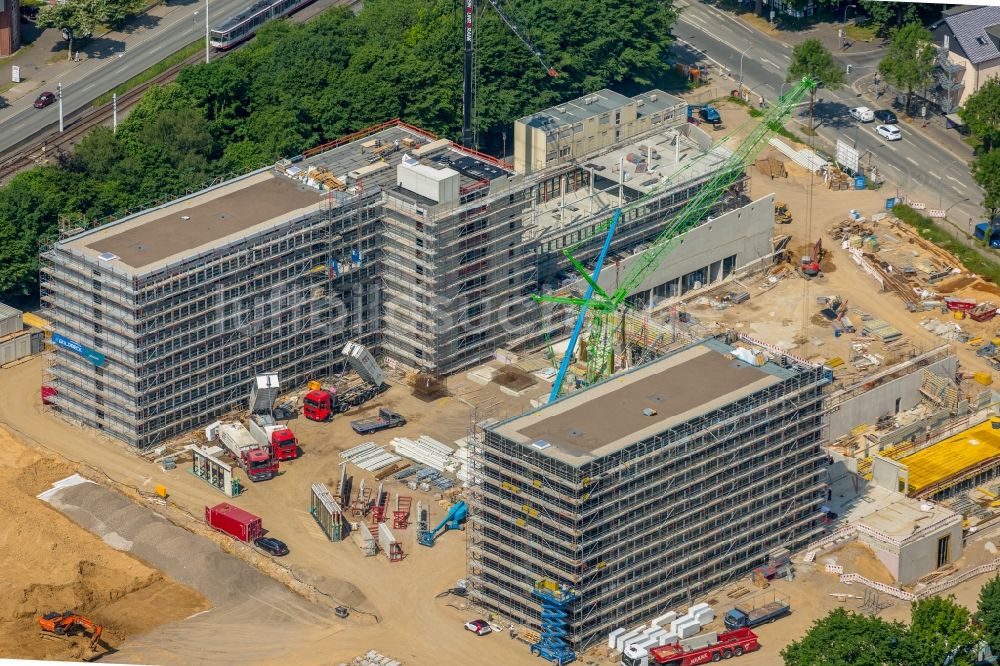 Luftaufnahme Bochum - Baustelle zum Neubau eines Büro- und Geschäftshauses der Vonovia Zentrale in Bochum im Bundesland Nordrhein-Westfalen