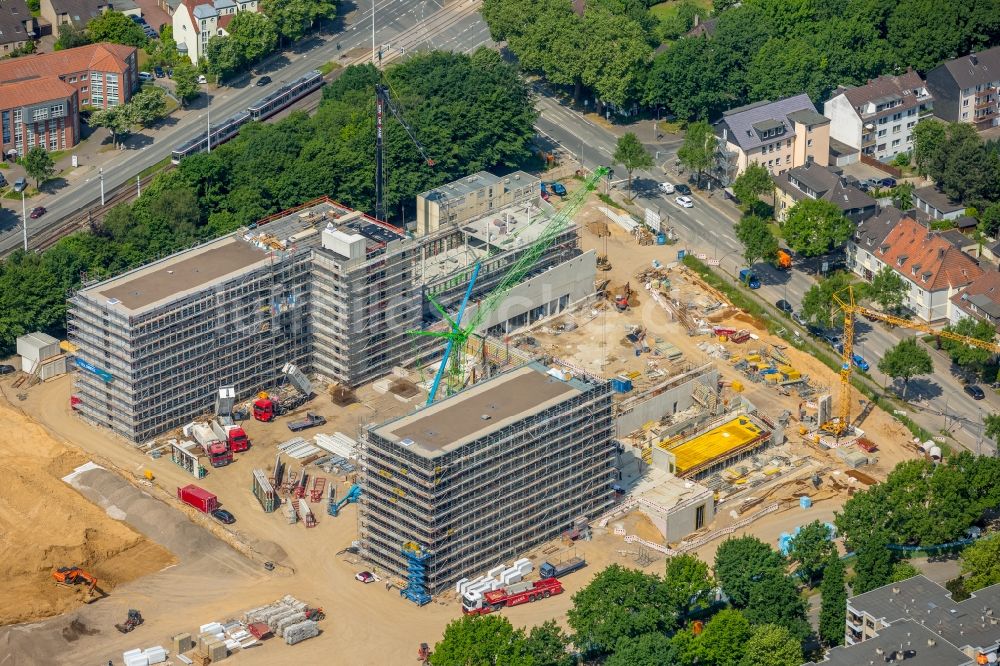 Bochum von oben - Baustelle zum Neubau eines Büro- und Geschäftshauses der Vonovia Zentrale in Bochum im Bundesland Nordrhein-Westfalen