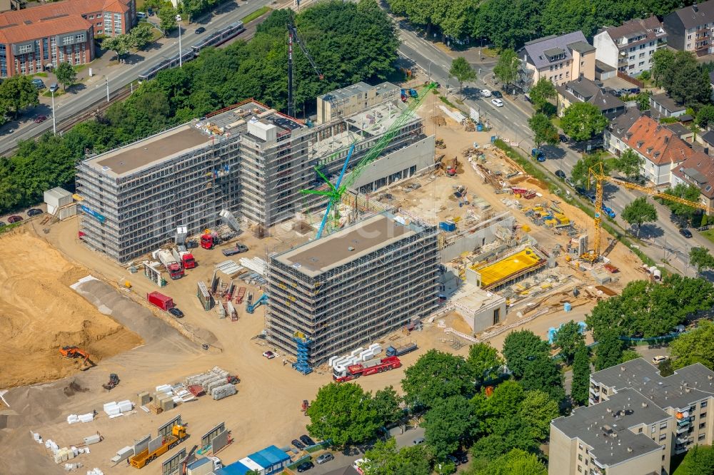 Bochum aus der Vogelperspektive: Baustelle zum Neubau eines Büro- und Geschäftshauses der Vonovia Zentrale in Bochum im Bundesland Nordrhein-Westfalen