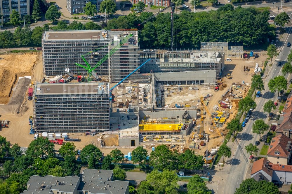 Luftaufnahme Bochum - Baustelle zum Neubau eines Büro- und Geschäftshauses der Vonovia Zentrale in Bochum im Bundesland Nordrhein-Westfalen