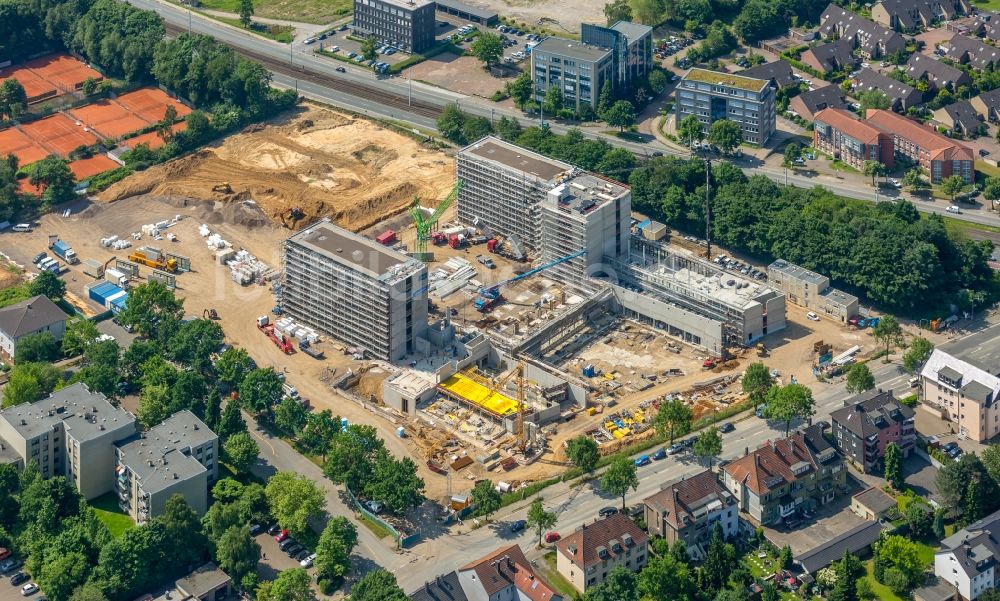 Bochum von oben - Baustelle zum Neubau eines Büro- und Geschäftshauses der Vonovia Zentrale in Bochum im Bundesland Nordrhein-Westfalen