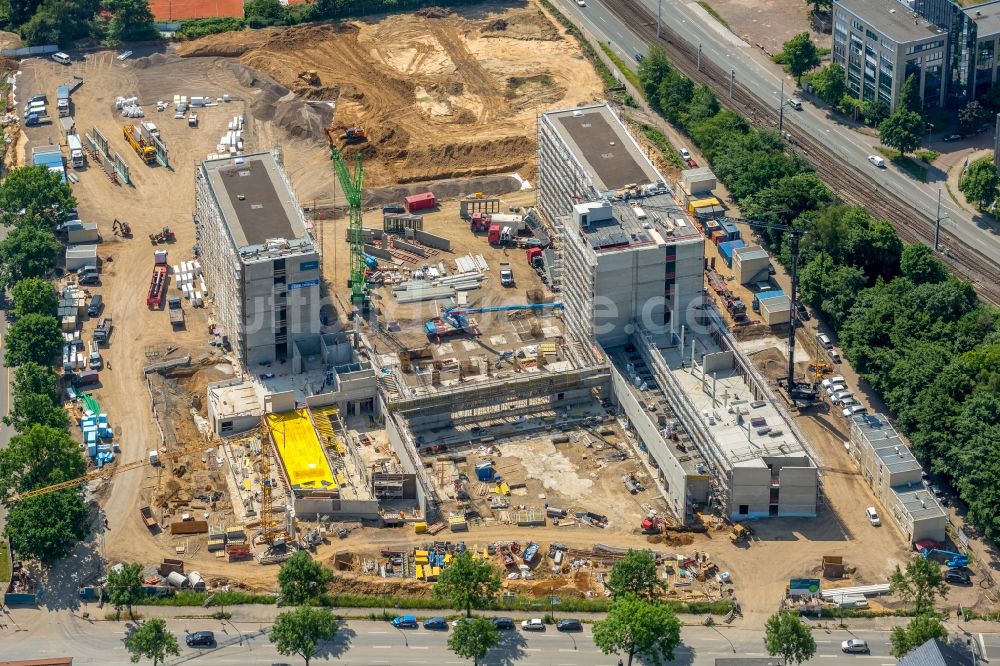 Luftaufnahme Bochum - Baustelle zum Neubau eines Büro- und Geschäftshauses der Vonovia Zentrale in Bochum im Bundesland Nordrhein-Westfalen