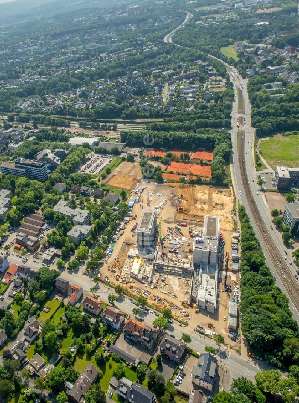 Bochum aus der Vogelperspektive: Baustelle zum Neubau eines Büro- und Geschäftshauses der Vonovia Zentrale in Bochum im Bundesland Nordrhein-Westfalen