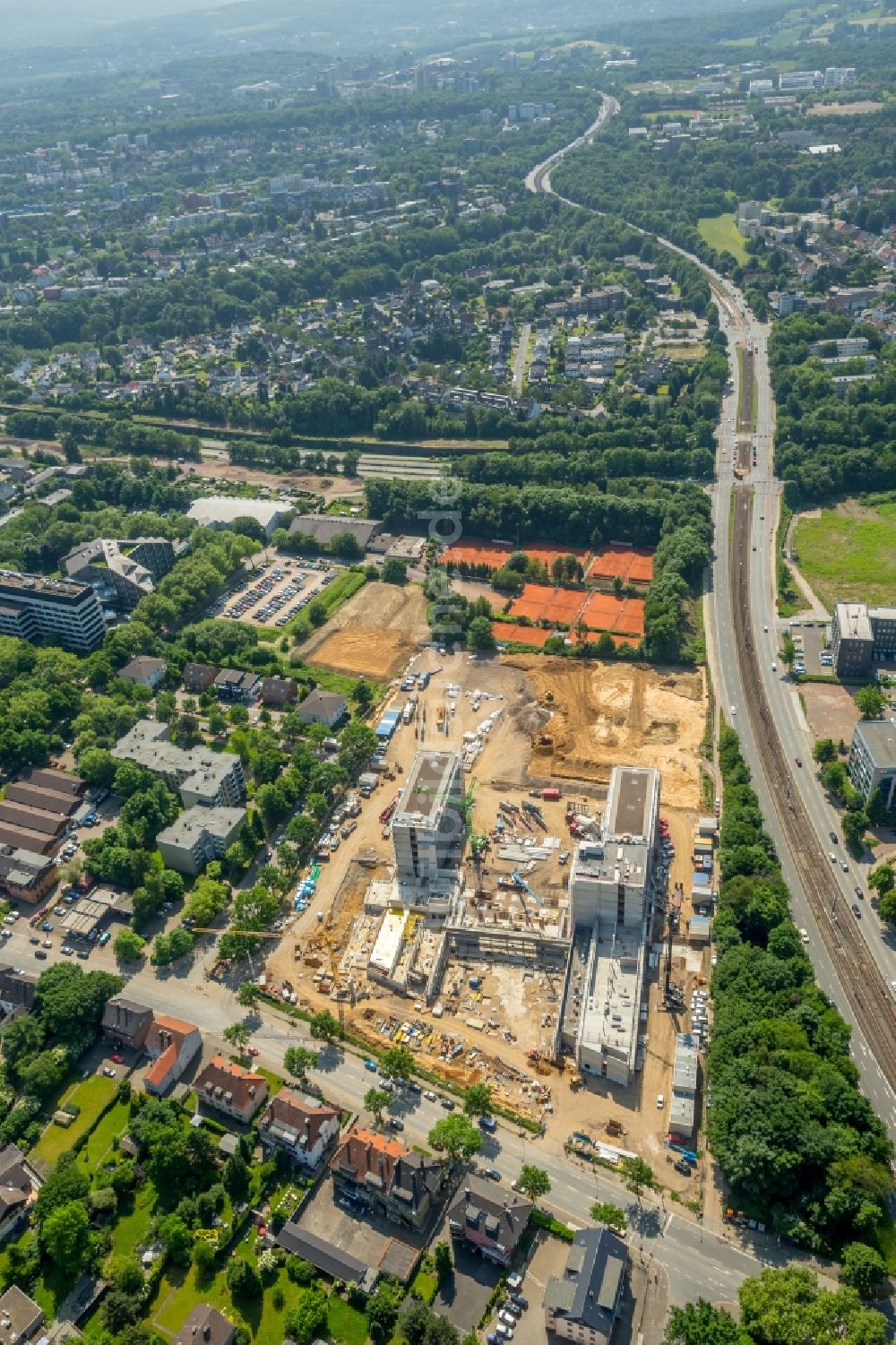 Luftbild Bochum - Baustelle zum Neubau eines Büro- und Geschäftshauses der Vonovia Zentrale in Bochum im Bundesland Nordrhein-Westfalen