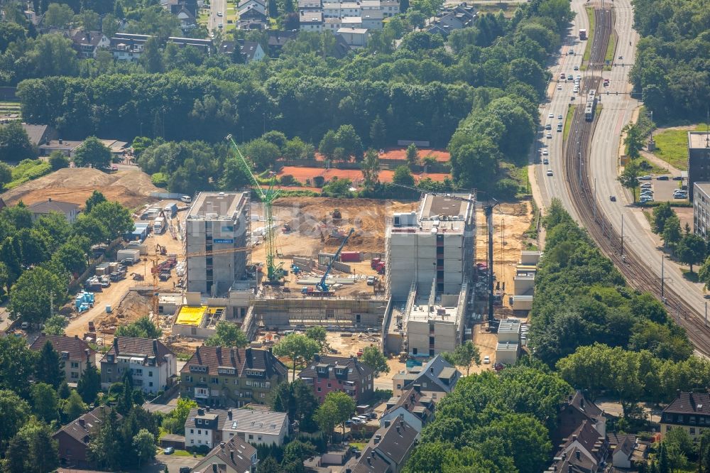 Bochum aus der Vogelperspektive: Baustelle zum Neubau eines Büro- und Geschäftshauses der Vonovia Zentrale in Bochum im Bundesland Nordrhein-Westfalen