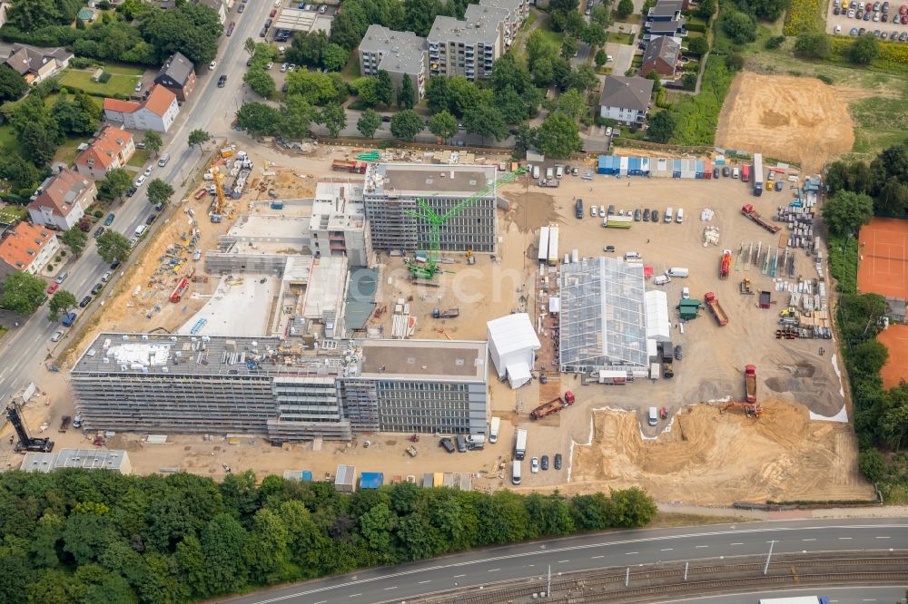 Luftaufnahme Bochum - Baustelle zum Neubau eines Büro- und Geschäftshauses der Vonovia Zentrale in Bochum im Bundesland Nordrhein-Westfalen