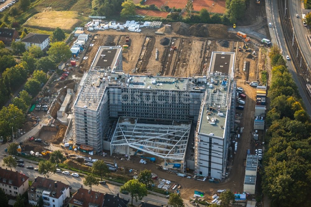 Bochum aus der Vogelperspektive: Baustelle zum Neubau eines Büro- und Geschäftshauses der Vonovia Zentrale in Bochum im Bundesland Nordrhein-Westfalen