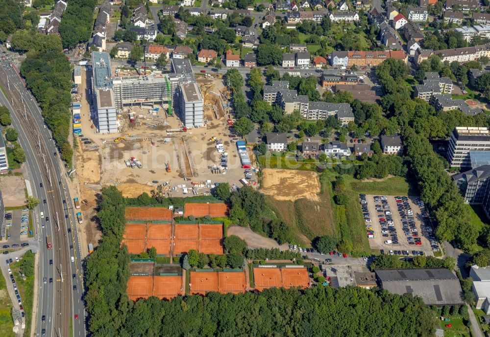 Luftaufnahme Bochum - Baustelle zum Neubau eines Büro- und Geschäftshauses der Vonovia Zentrale in Bochum im Bundesland Nordrhein-Westfalen