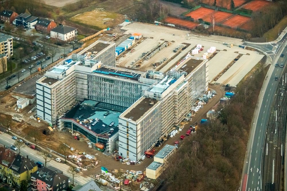 Bochum aus der Vogelperspektive: Baustelle zum Neubau eines Büro- und Geschäftshauses der Vonovia Zentrale in Bochum im Bundesland Nordrhein-Westfalen