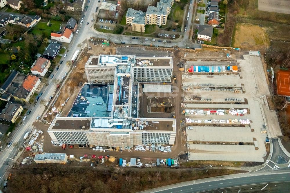 Luftaufnahme Bochum - Baustelle zum Neubau eines Büro- und Geschäftshauses der Vonovia Zentrale in Bochum im Bundesland Nordrhein-Westfalen