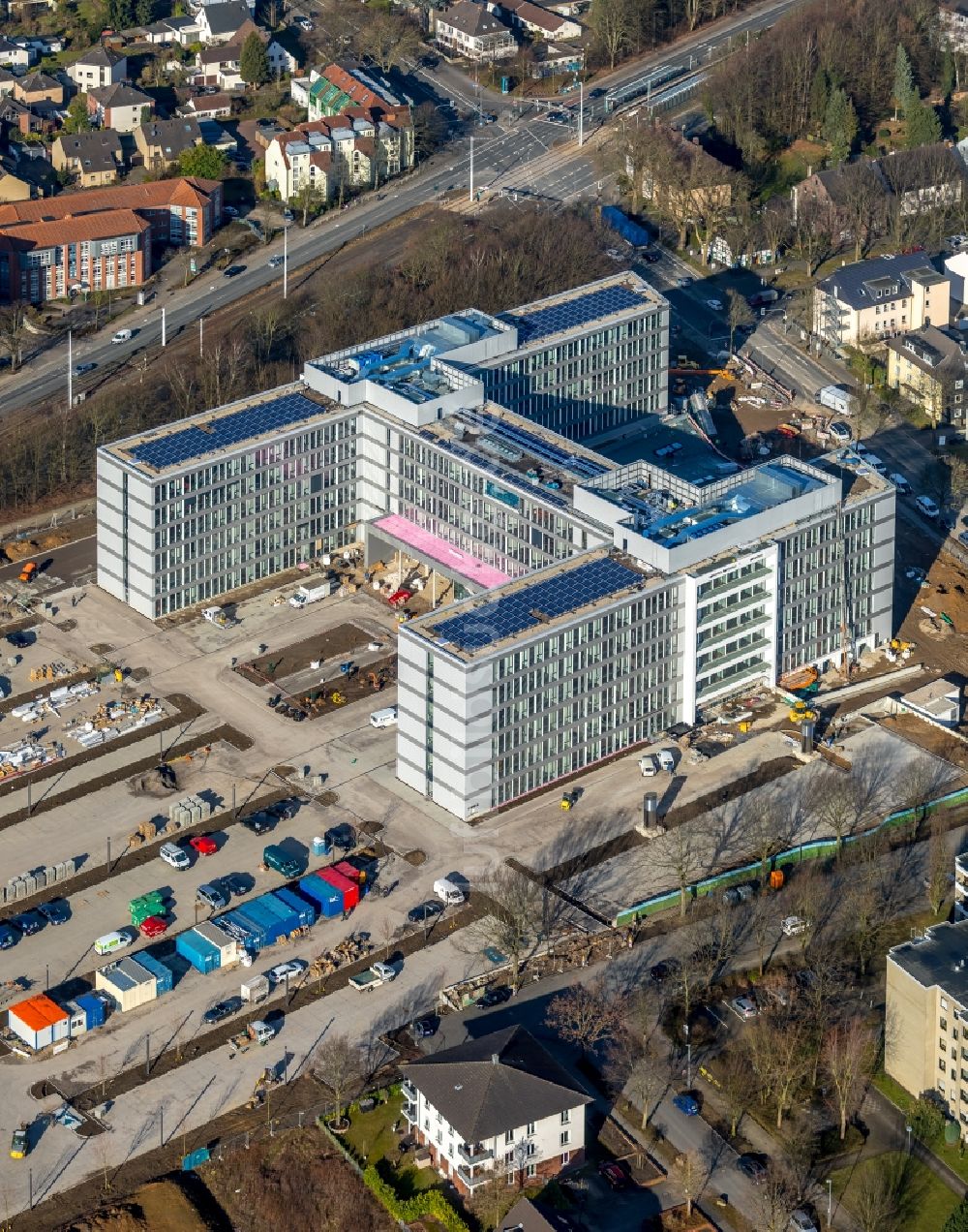 Bochum aus der Vogelperspektive: Baustelle zum Neubau eines Büro- und Geschäftshauses der Vonovia Zentrale in Bochum im Bundesland Nordrhein-Westfalen