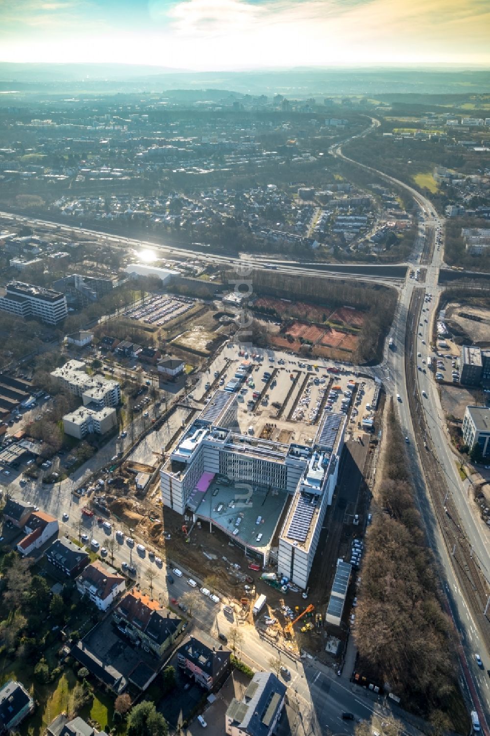 Luftbild Bochum - Baustelle zum Neubau eines Büro- und Geschäftshauses der Vonovia Zentrale in Bochum im Bundesland Nordrhein-Westfalen