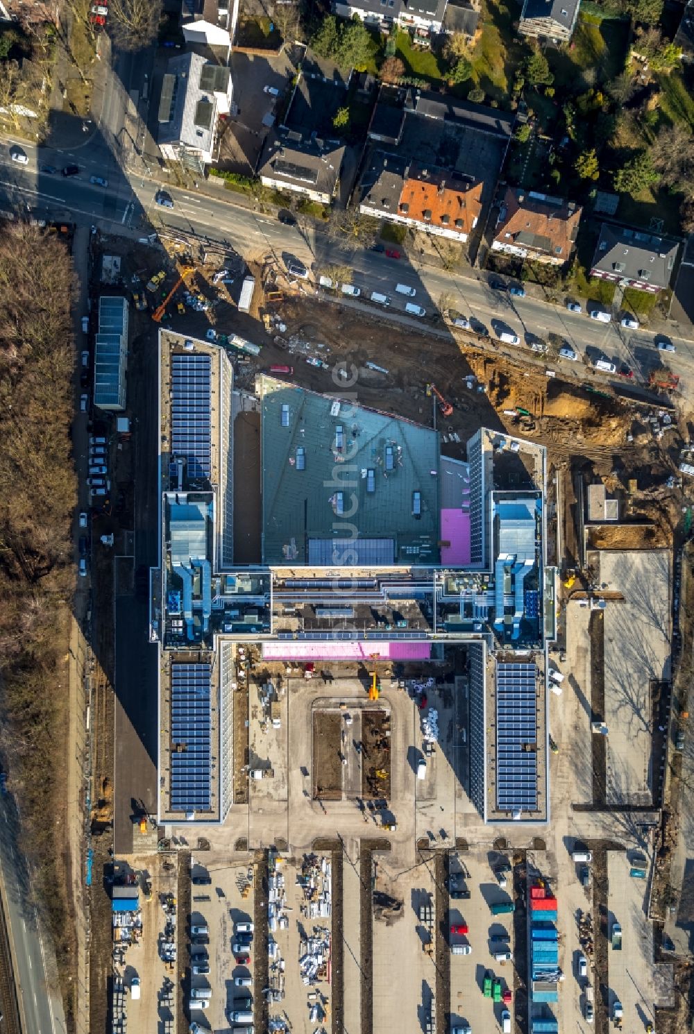 Bochum von oben - Baustelle zum Neubau eines Büro- und Geschäftshauses der Vonovia Zentrale in Bochum im Bundesland Nordrhein-Westfalen