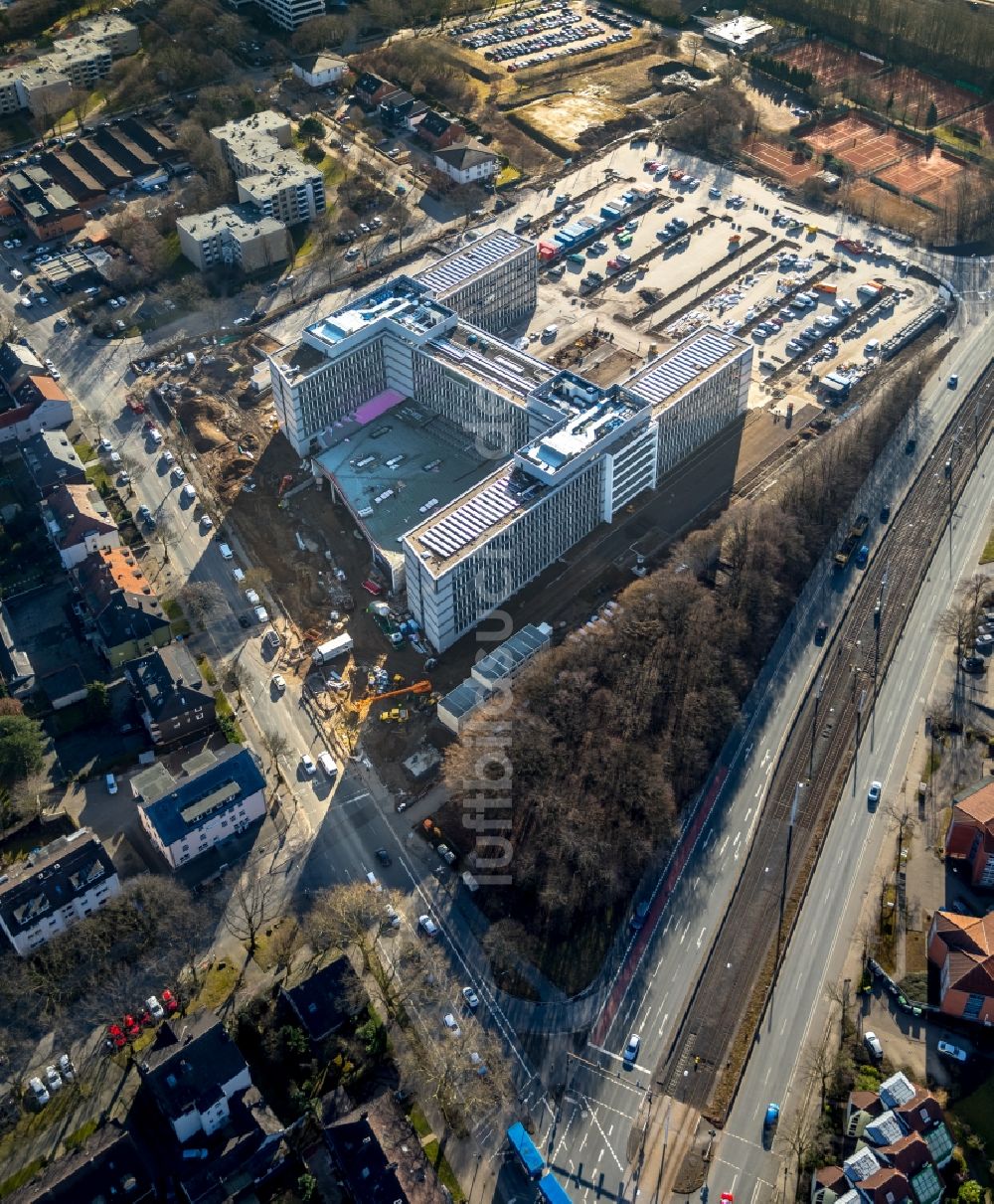 Bochum aus der Vogelperspektive: Baustelle zum Neubau eines Büro- und Geschäftshauses der Vonovia Zentrale in Bochum im Bundesland Nordrhein-Westfalen