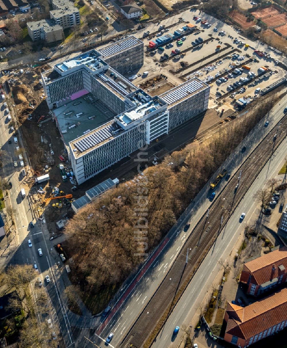 Luftaufnahme Bochum - Baustelle zum Neubau eines Büro- und Geschäftshauses der Vonovia Zentrale in Bochum im Bundesland Nordrhein-Westfalen