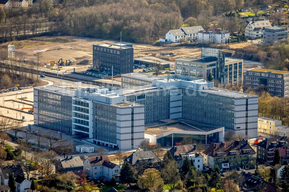 Luftaufnahme Bochum - Baustelle zum Neubau eines Büro- und Geschäftshauses der Vonovia Zentrale in Bochum im Bundesland Nordrhein-Westfalen