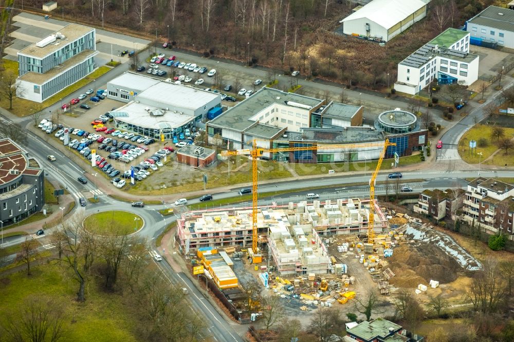 Herne von oben - Baustelle zum Neubau eines Büro- und Geschäftshauses Westring - Forellstraße durch die Peter Rundholz GmbH & Co. KG in Herne im Bundesland Nordrhein-Westfalen