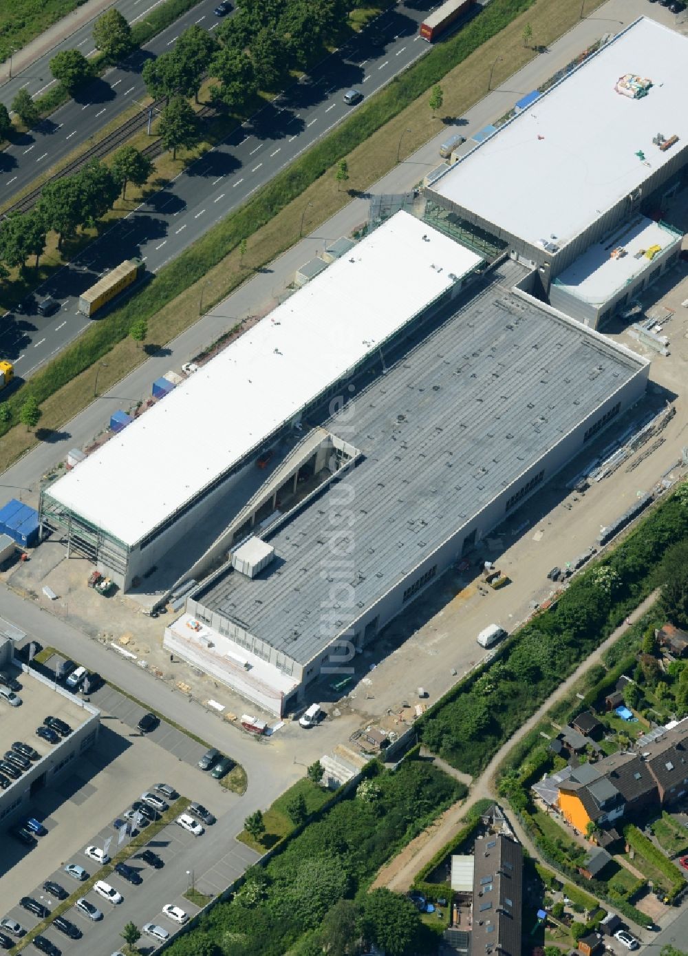 Luftaufnahme Dortmund - Baustelle zum Neubau eine Büro- und Geschäftshauskomplexes an der Ludwig-Lohner-Straße in Dortmund im Bundesland Nordrhein-Westfalen